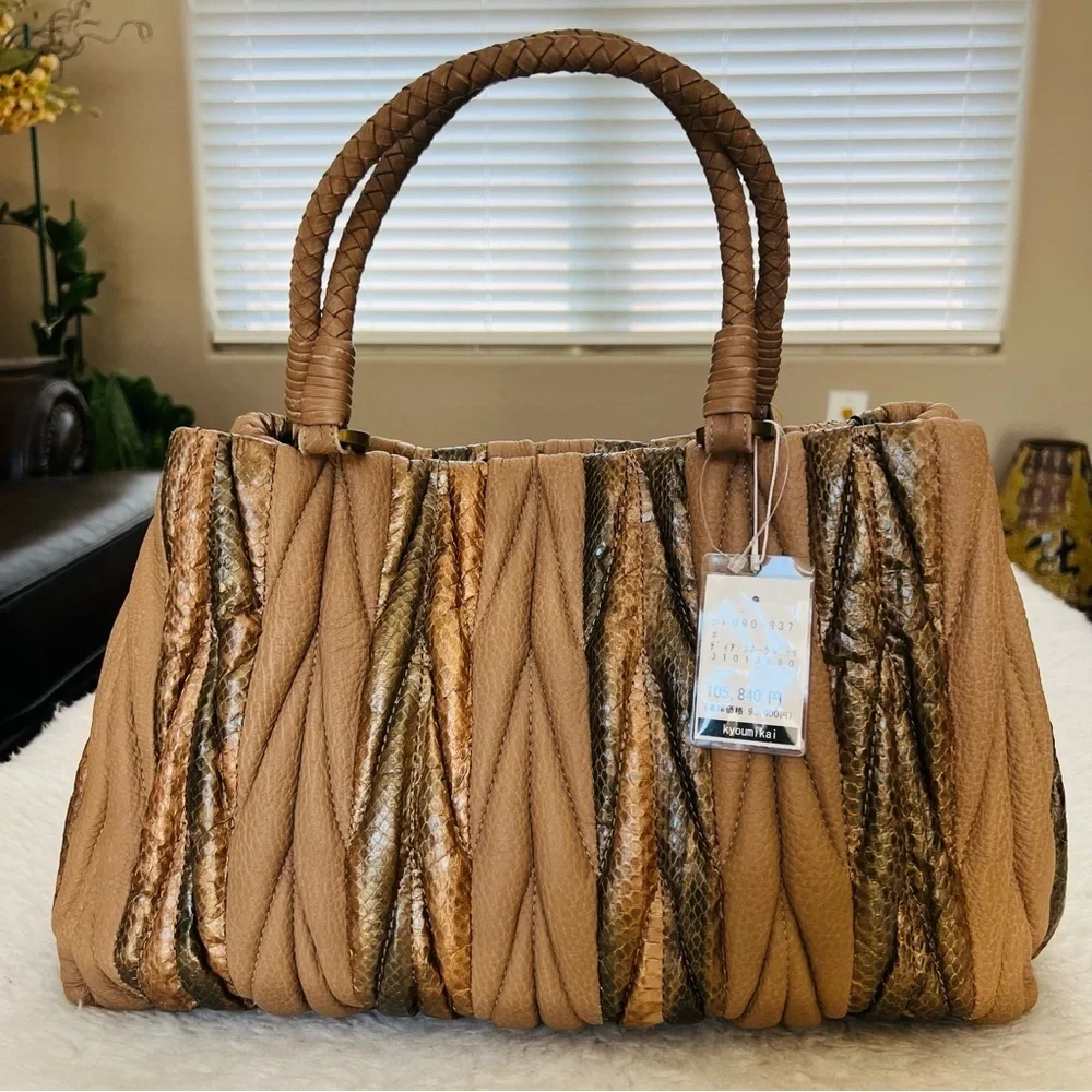Genuine Snake Skin/Grain Brown Leather Handbag/Satchels Bag